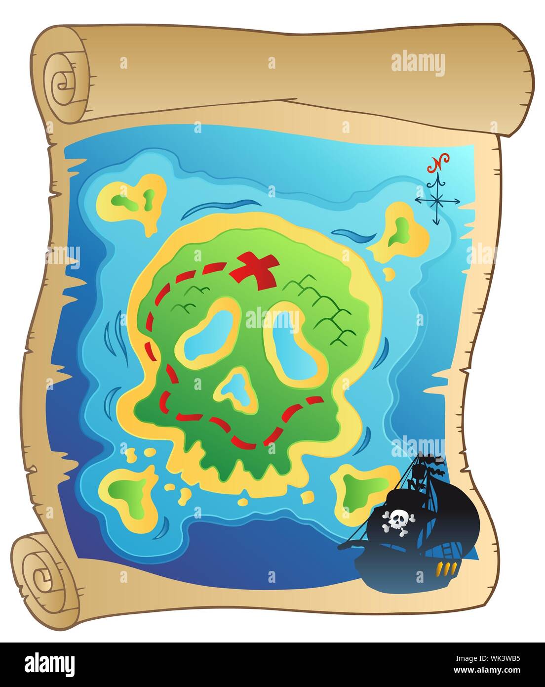 Old parchment with pirate map - vector illustration Stock Photo - Alamy