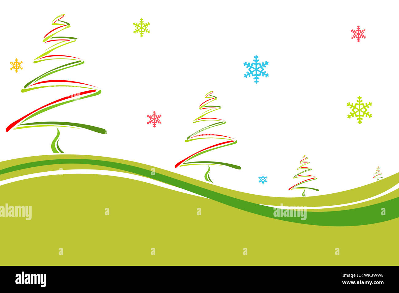 illustration of christmas card with colorful pine trees Stock Photo - Alamy