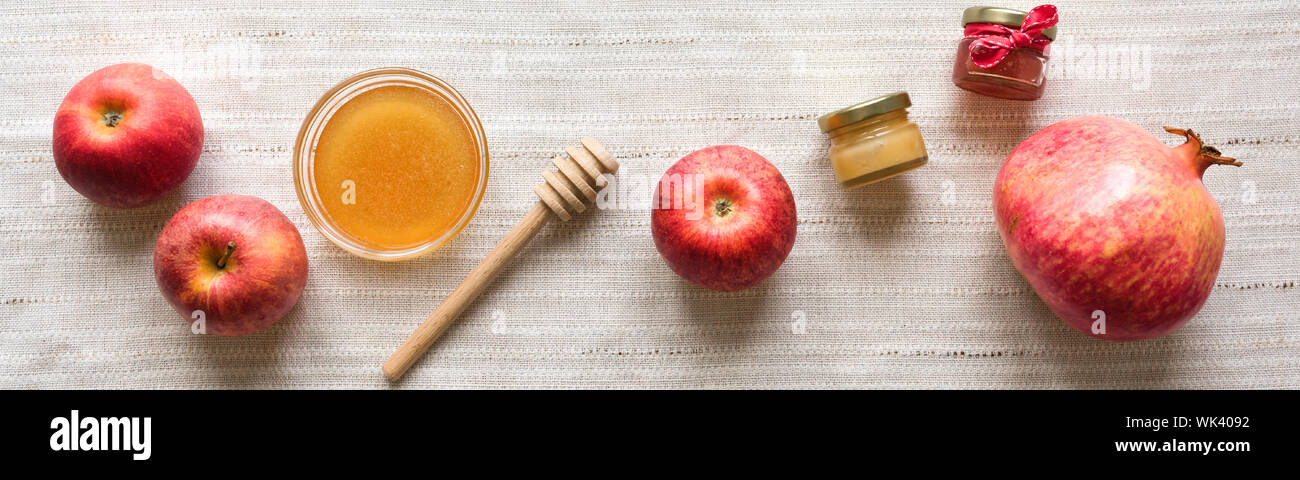 Rosh Hashanah (Jewish New Year holiday) concept. Traditional symbols ...