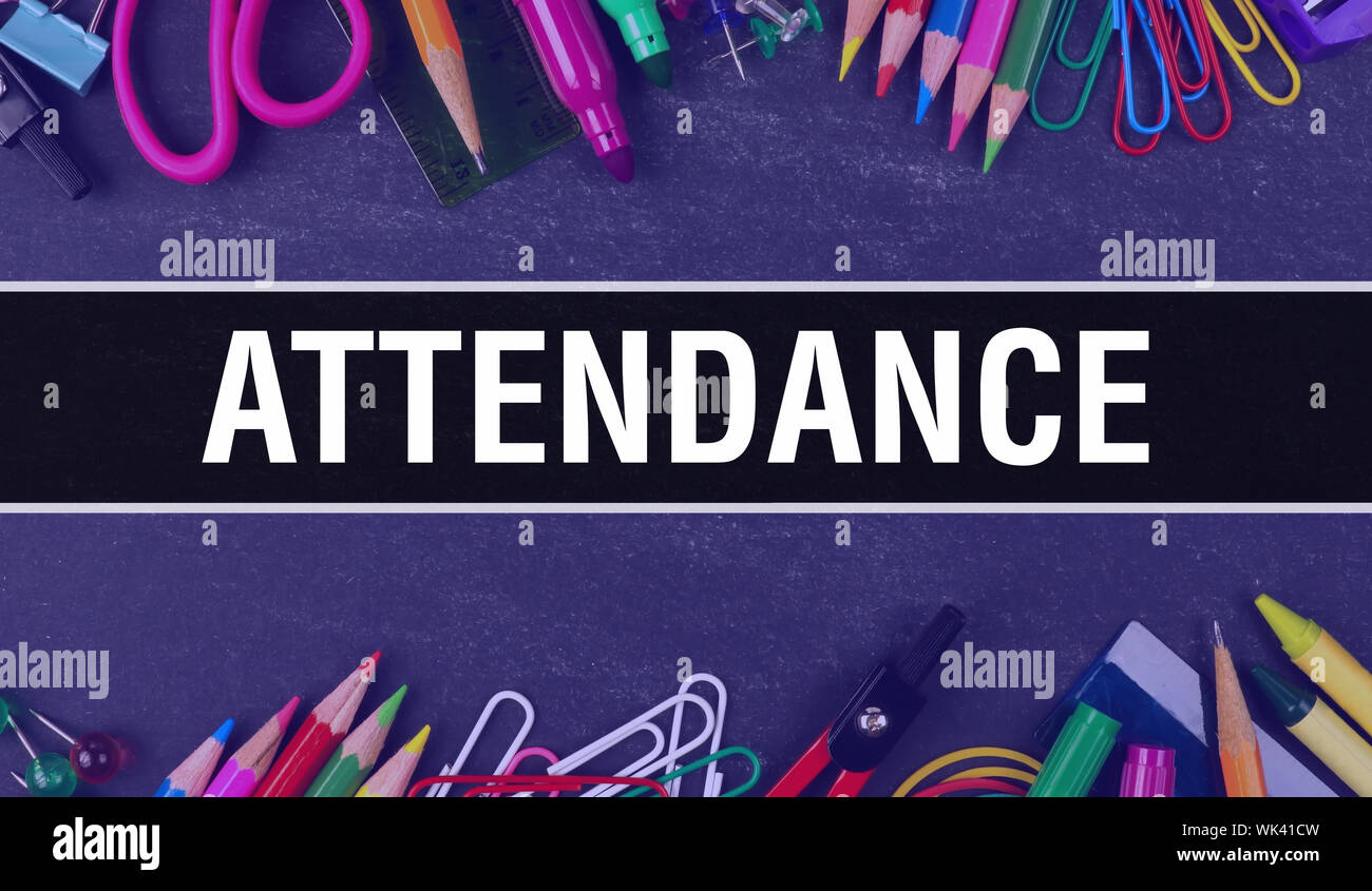 attendance text written on Education background of Back to School concept.  attendance concept banner on Education sketch with school supplies. attenda  Stock Photo - Alamy
