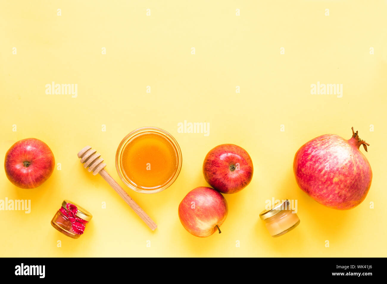 Rosh Hashanah (Jewish New Year holiday) concept. Traditional symbols ...