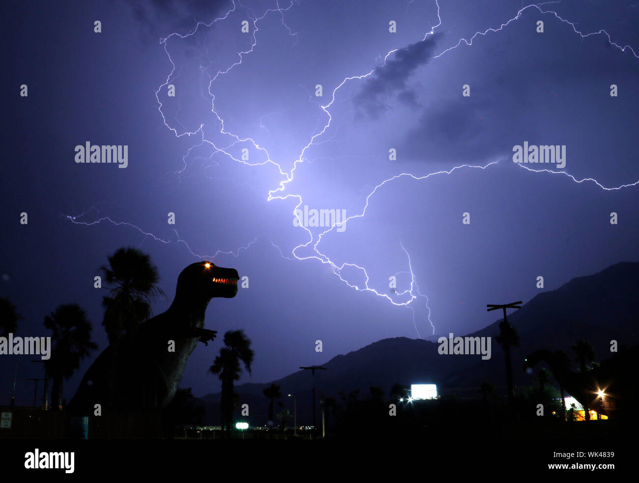 California, USA. 2nd September, 2019. Lightning strikes bolts shoot