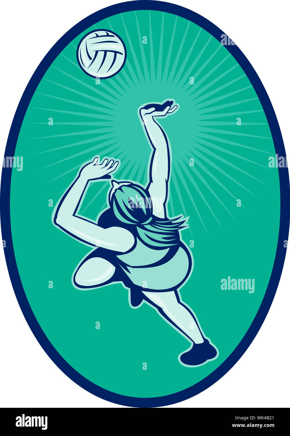 illustration of a Netball player rebounding jumping for ball Stock