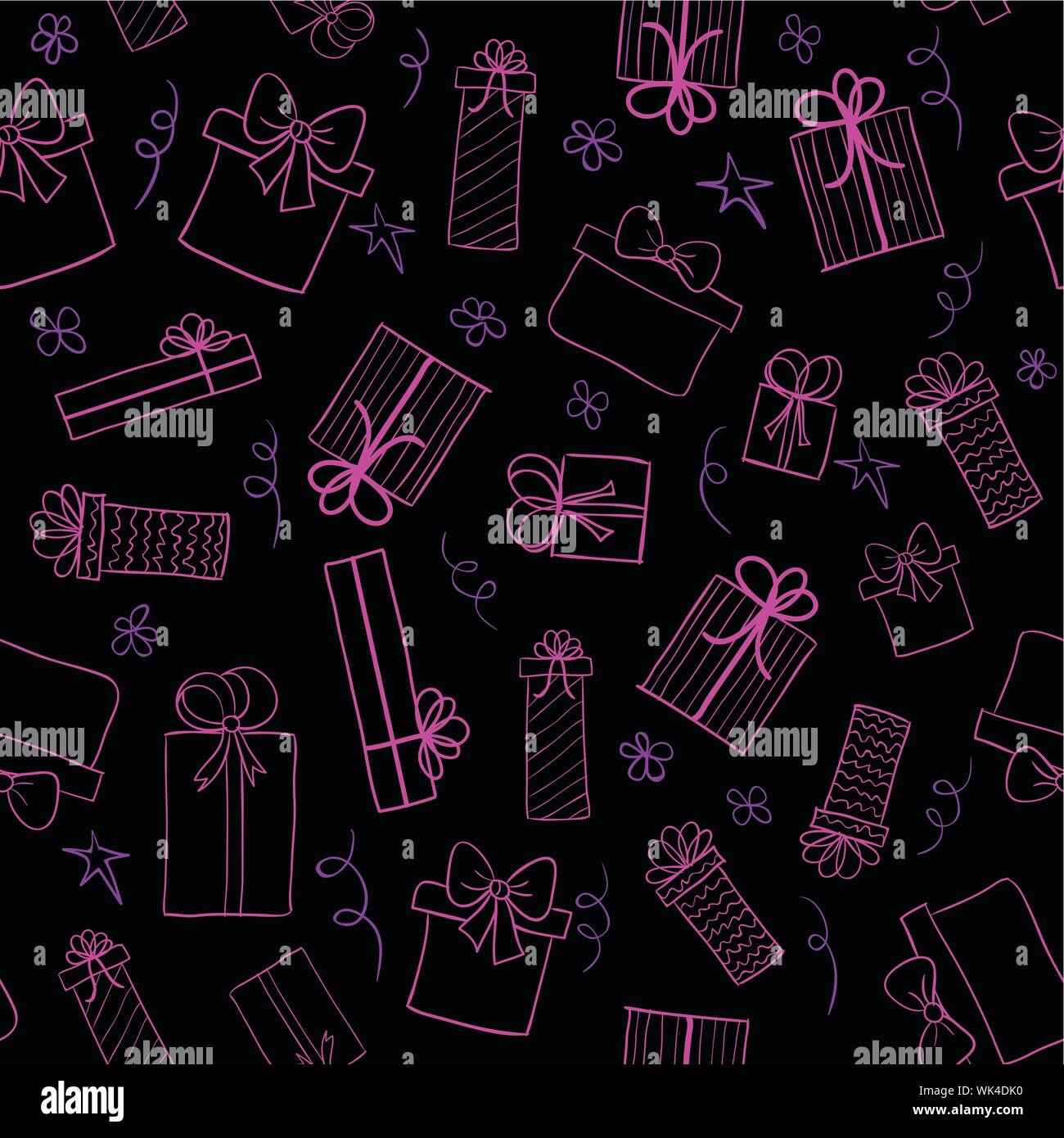 Vector seamless pattern with hand drawn gift boxes. Girly background ...