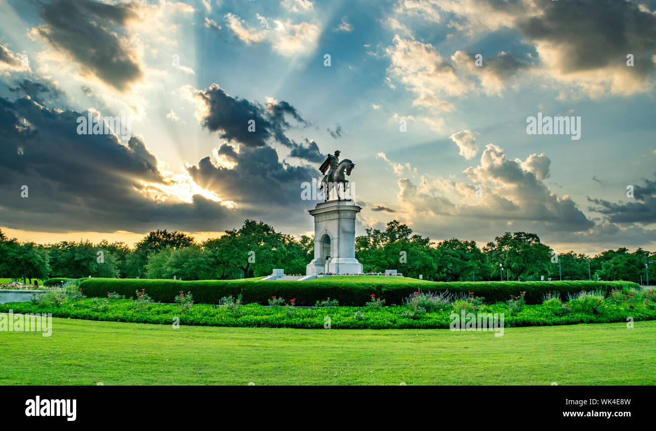 Historic Statue and Garden in Houston's Museum District at Sunset