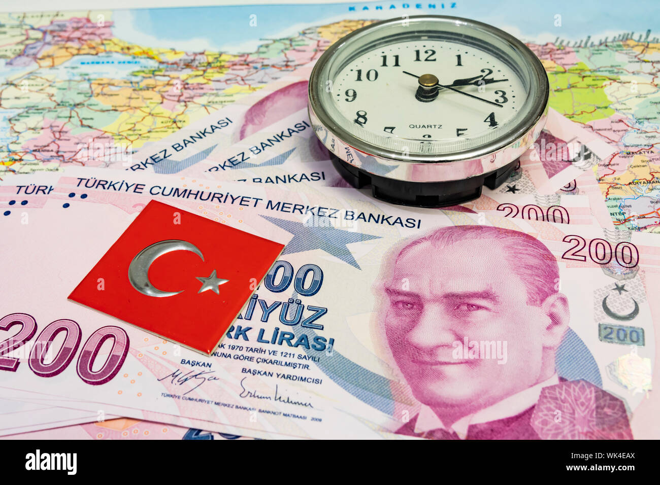 The highest money denominations of the republic of turkey. close up two