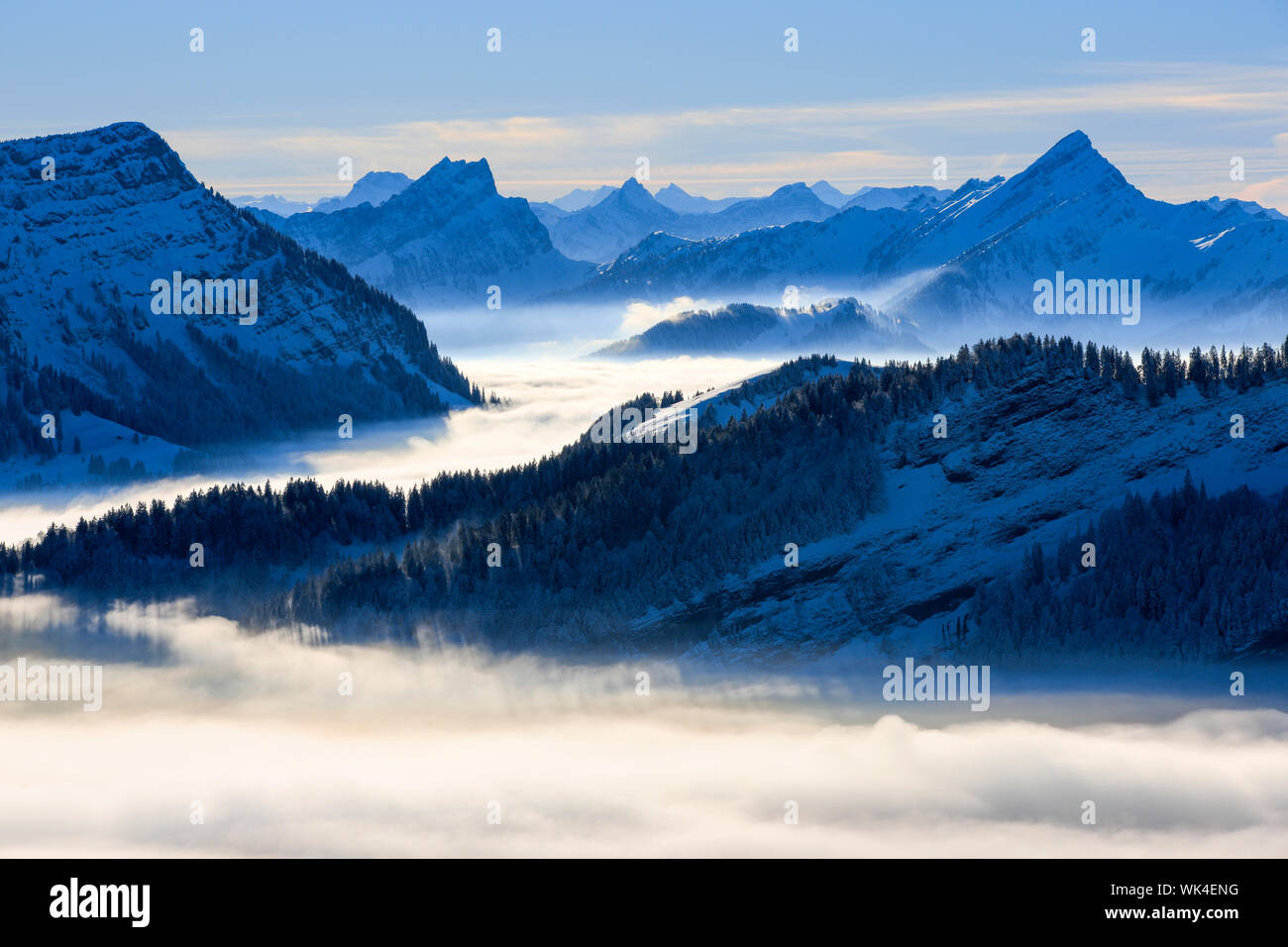 Aussicht Kronberg,  mit Stockberg,  Mattstock und Speer,  Schweiz Stock Photo