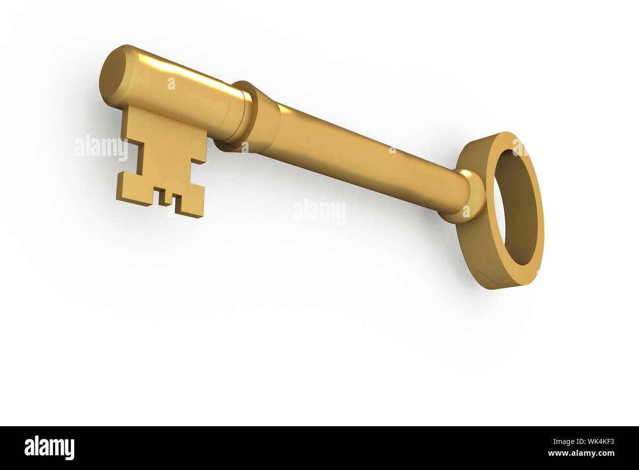 Digitally generated shiny gold key on white background Stock Photo