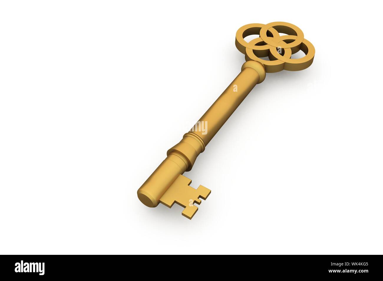 Digitally generated shiny gold key on white background Stock Photo