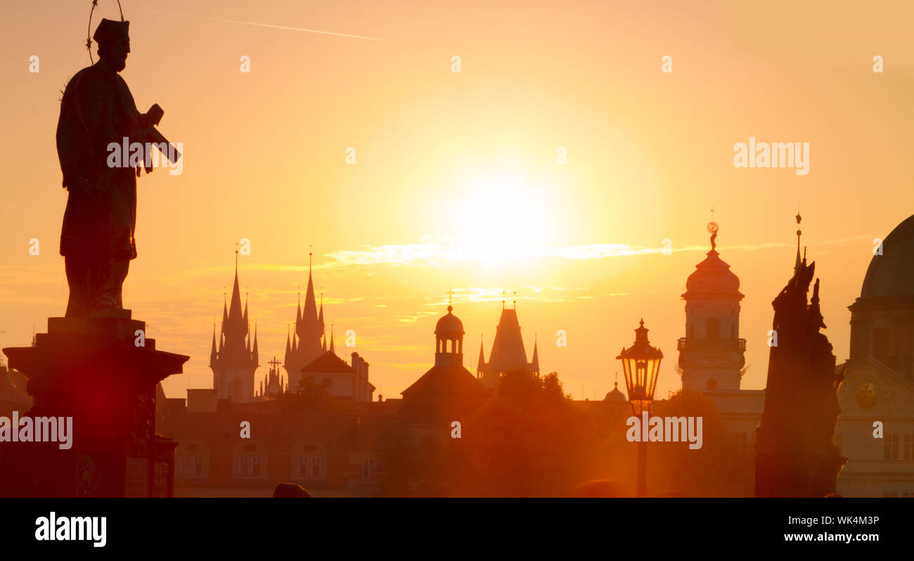 Prague Old town square, Tyn Cathedral. under sunlight. Stock Photo