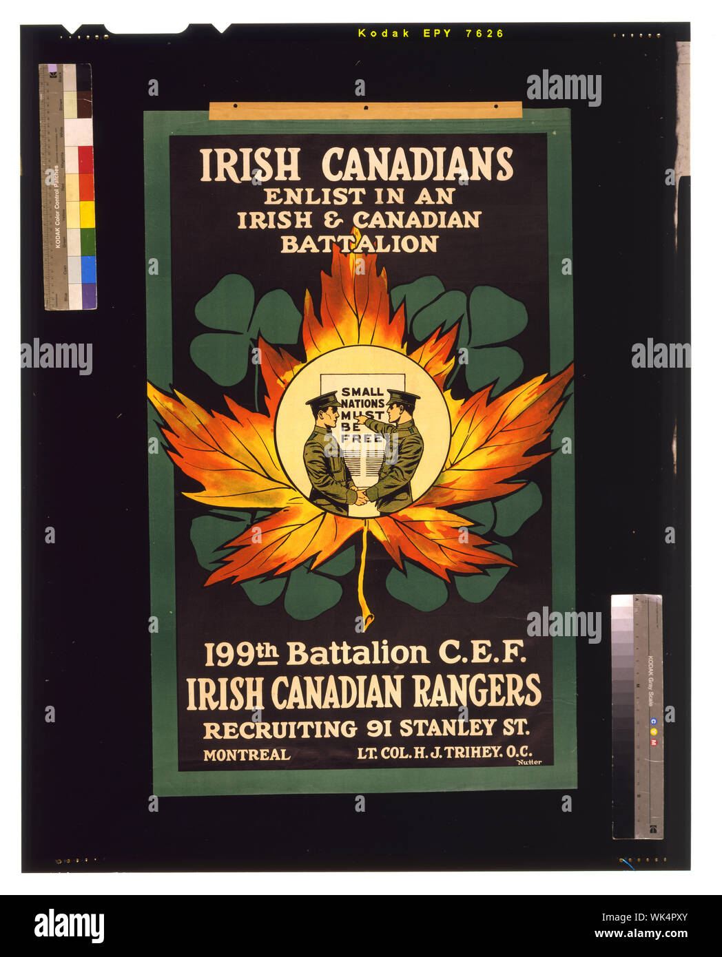Irish Canadians. Enlist in an Irish and Canadian battalion. 199th Battalion C.E.F. Irish Canadian Rangers / Nutter. Stock Photo