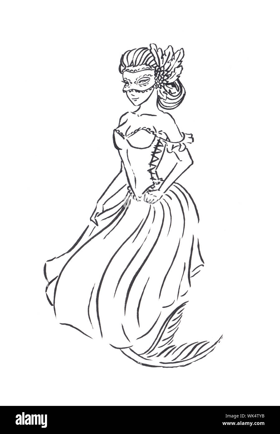 Mermaid In Carnival Mask And Baroque Era Venetian Ball Gown