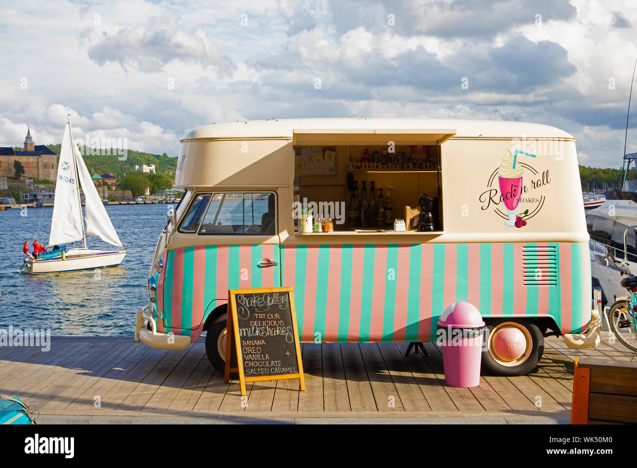 Fancy painted van modified to sell streetfood. Oslo, Norway. Stock Photo