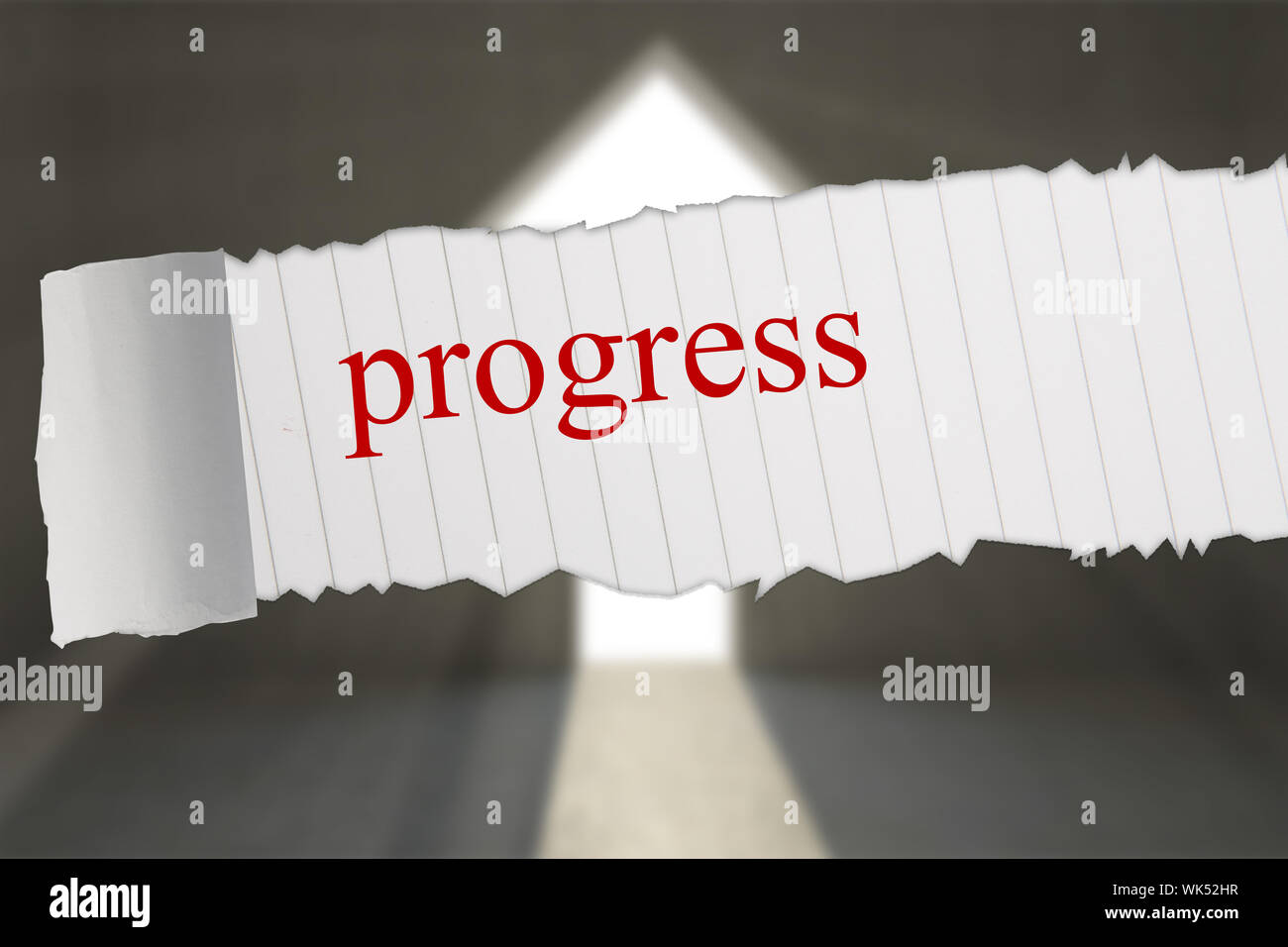 The word progress against grey room with arrow door Stock Photo - Alamy