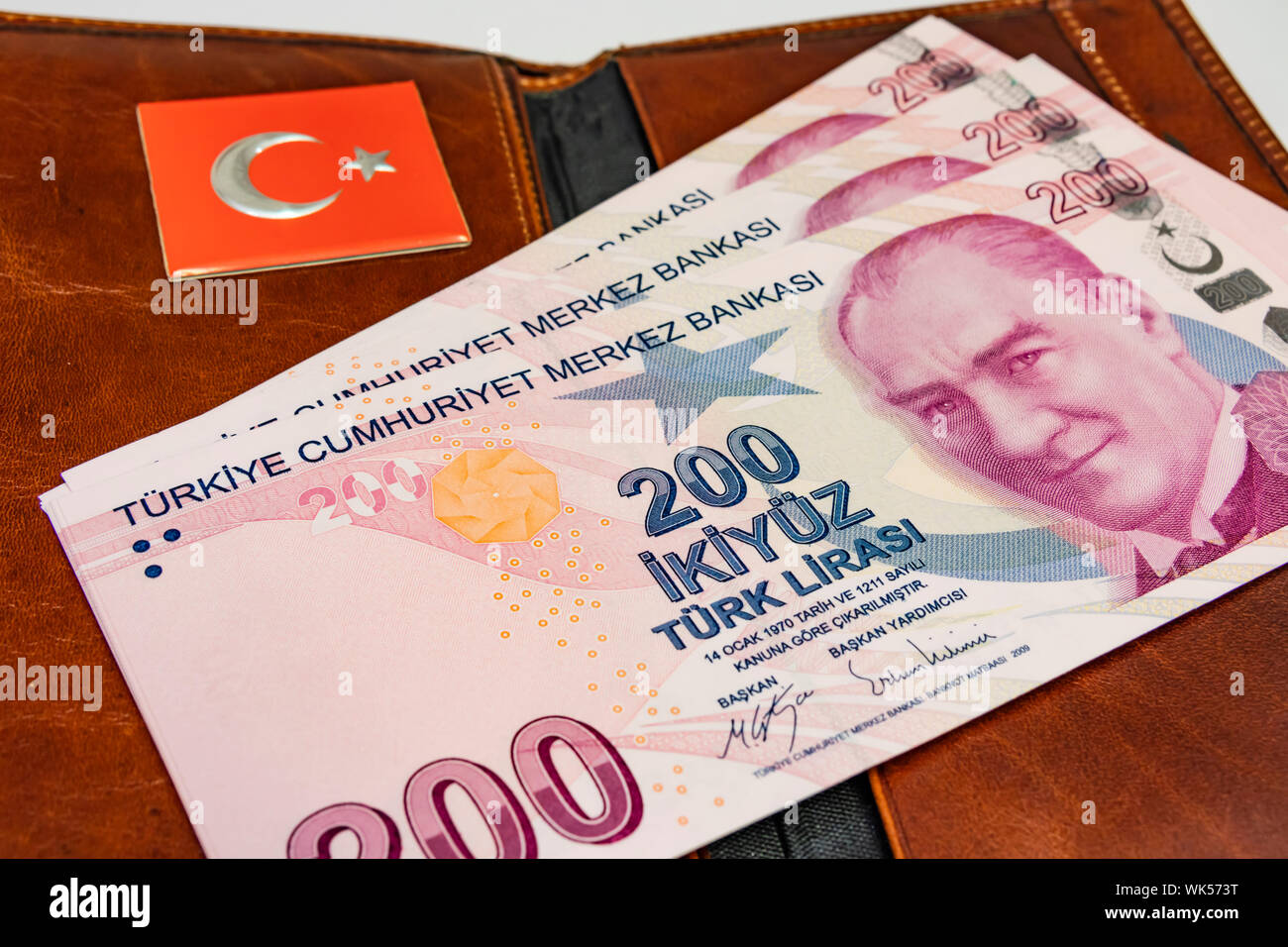 The highest money denominations of the republic of turkey. close up two