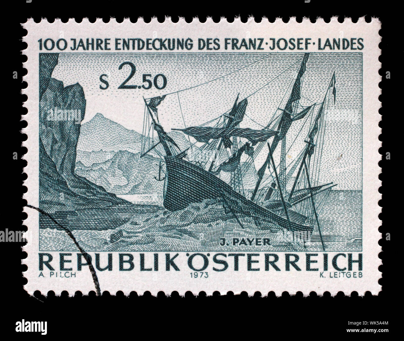Stamp issued in the Austria shows Expedition ship Admiral Tegetthoff