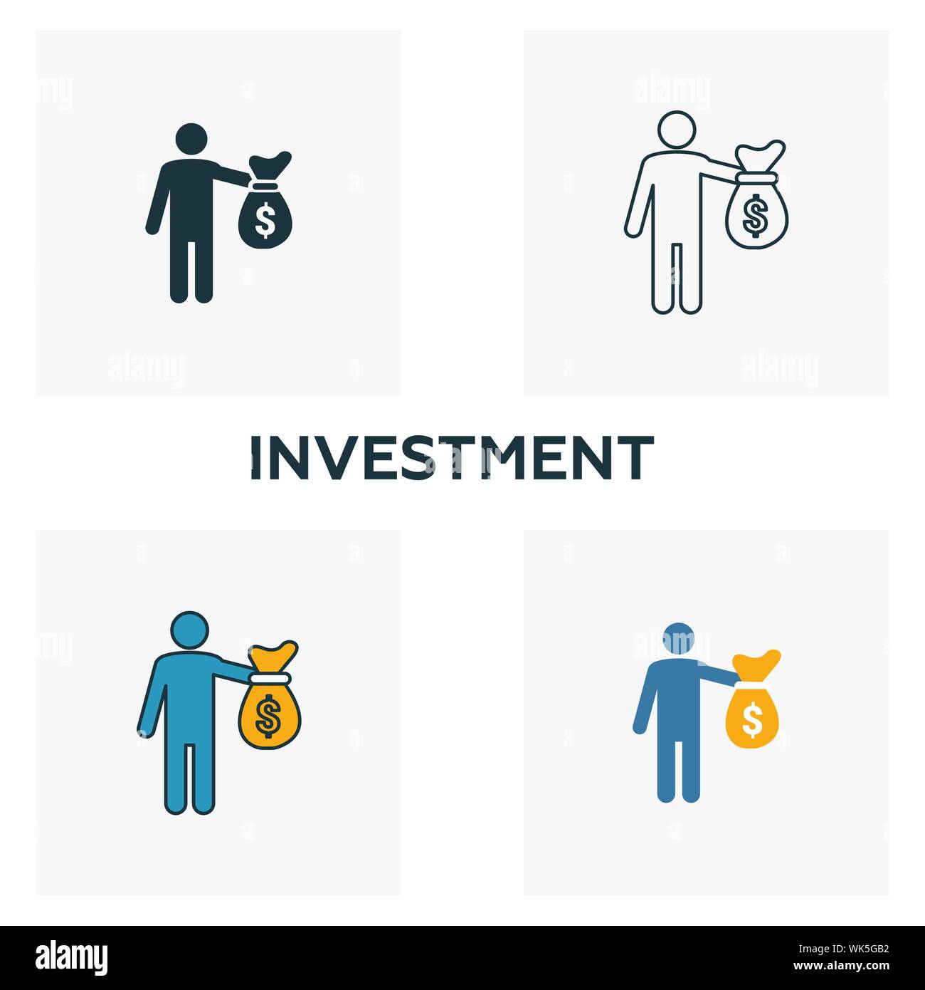 Investment icon set. Four elements in diferent styles from fintech ...