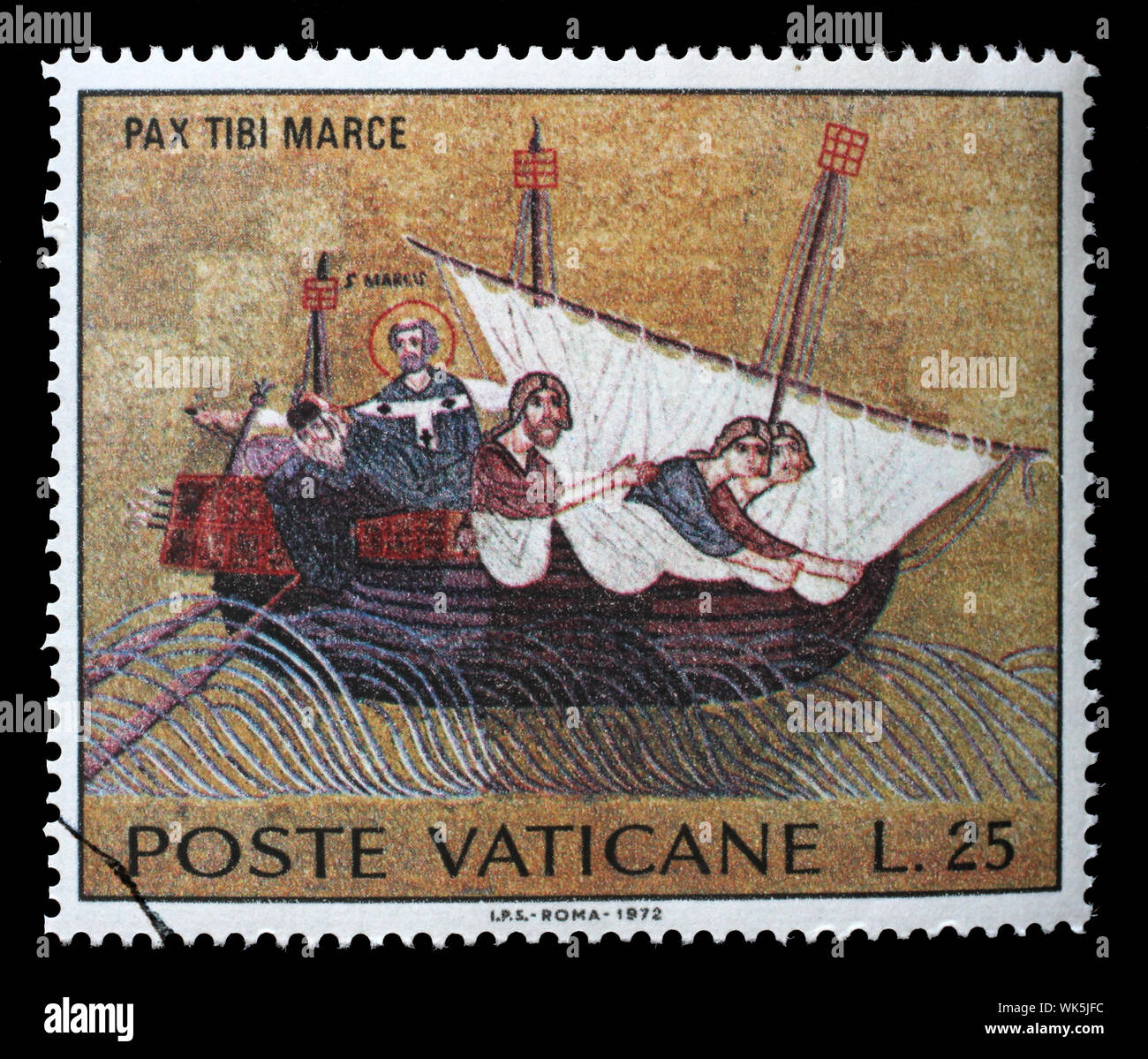 Stamp issued in Vatican shows Translation of St. Mark, mosaic (XIII century), St. Mark Basilica, Save Venice series, circa 1972. Stock Photo