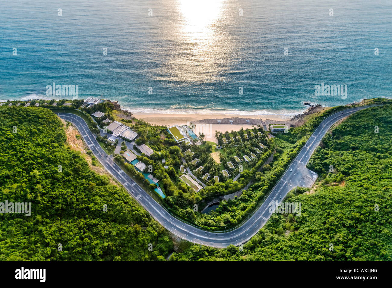 Aerial view of DT6571 road from Nha Trang city to Cam Ranh town, Khanh Hoa, Vietnam. Stock Photo