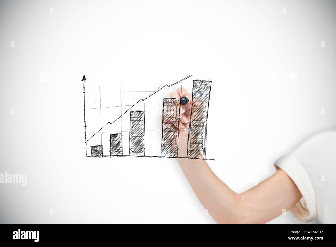 Vignette Graph Composite image of businesswoman drawing graph against white background ...