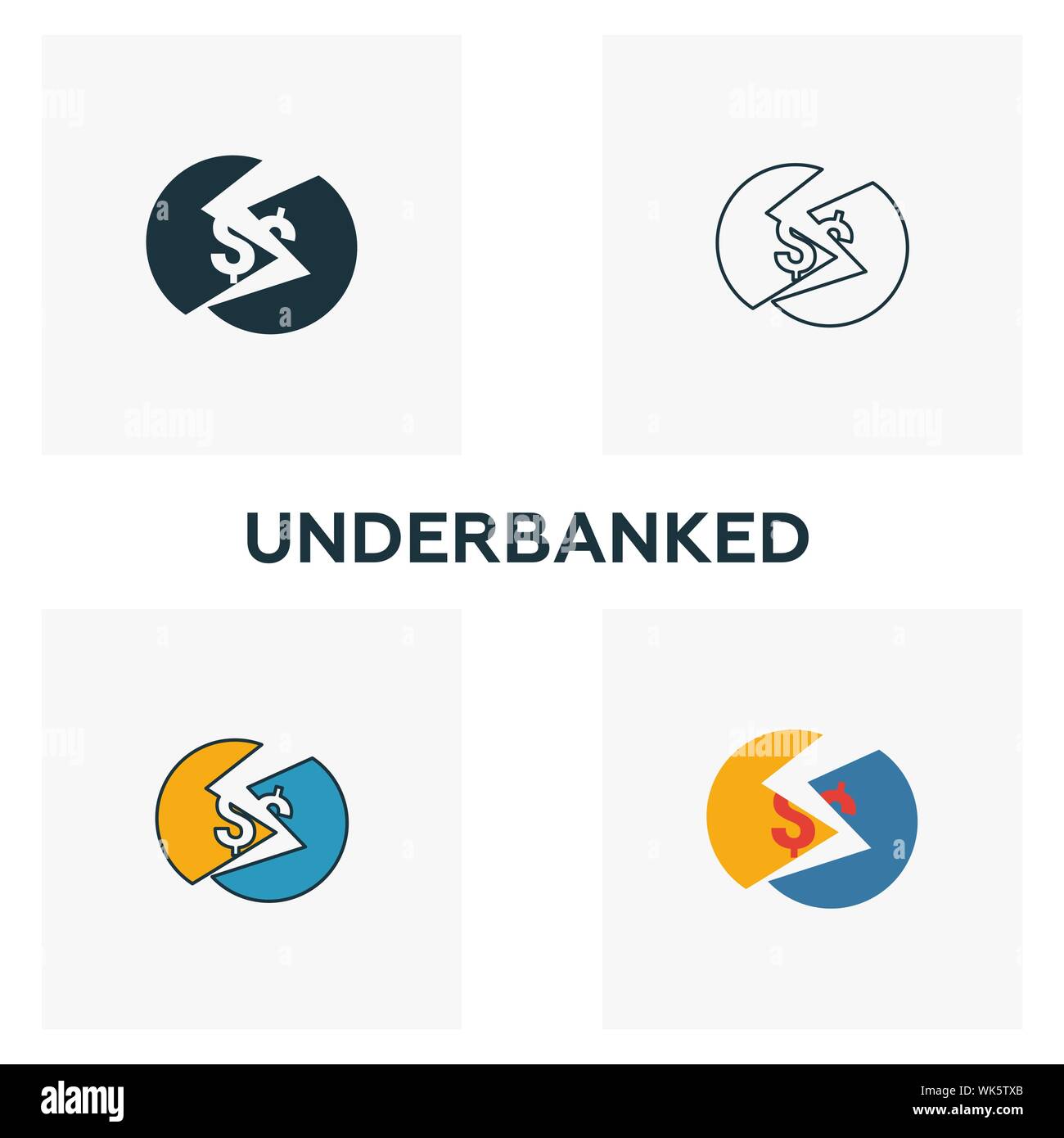 Underbanked icon set. Four elements in diferent styles from fintech ...