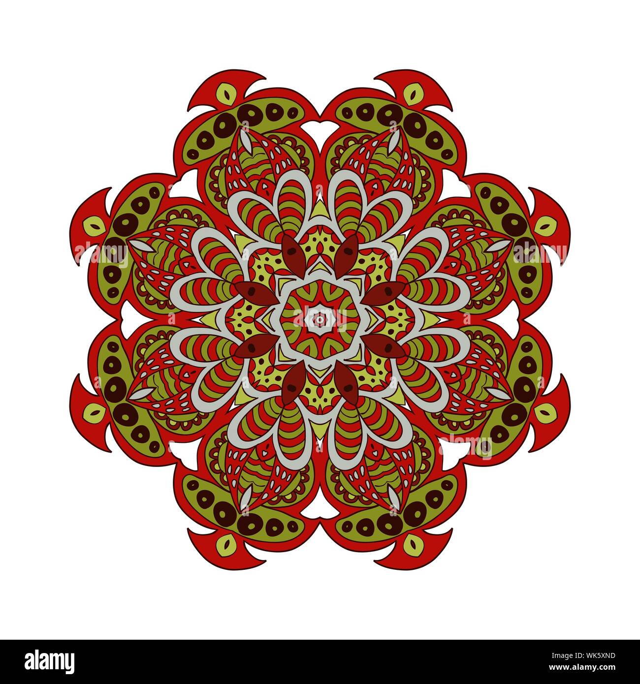 Mandala doodle drawing. Colorful floral round ornament. Ethnic solar ...