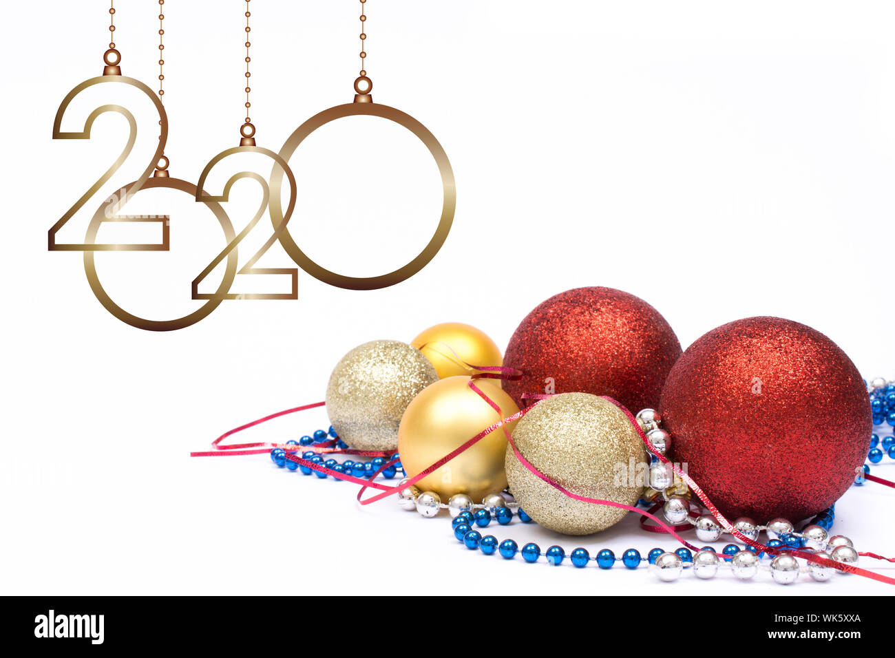 Happy New Year 2020 Christmas Greeting Card Isolated Balls And