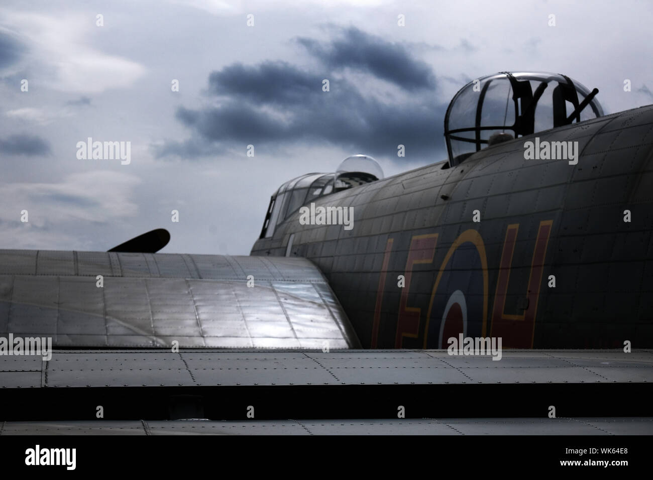 Lancaster heavy British world war two bomber ongoing restoration to flying condition at east Kirkby. Lincolnshire, UK. Stock Photo