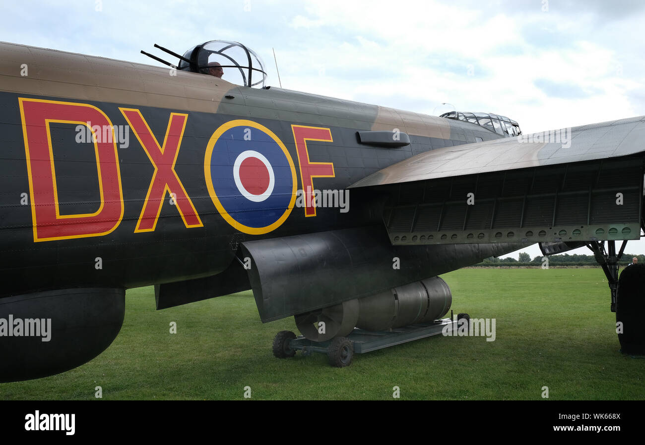 Lancaster heavy British world war two bomber ongoing restoration to flying condition at east Kirkby. Lincolnshire, UK. Stock Photo