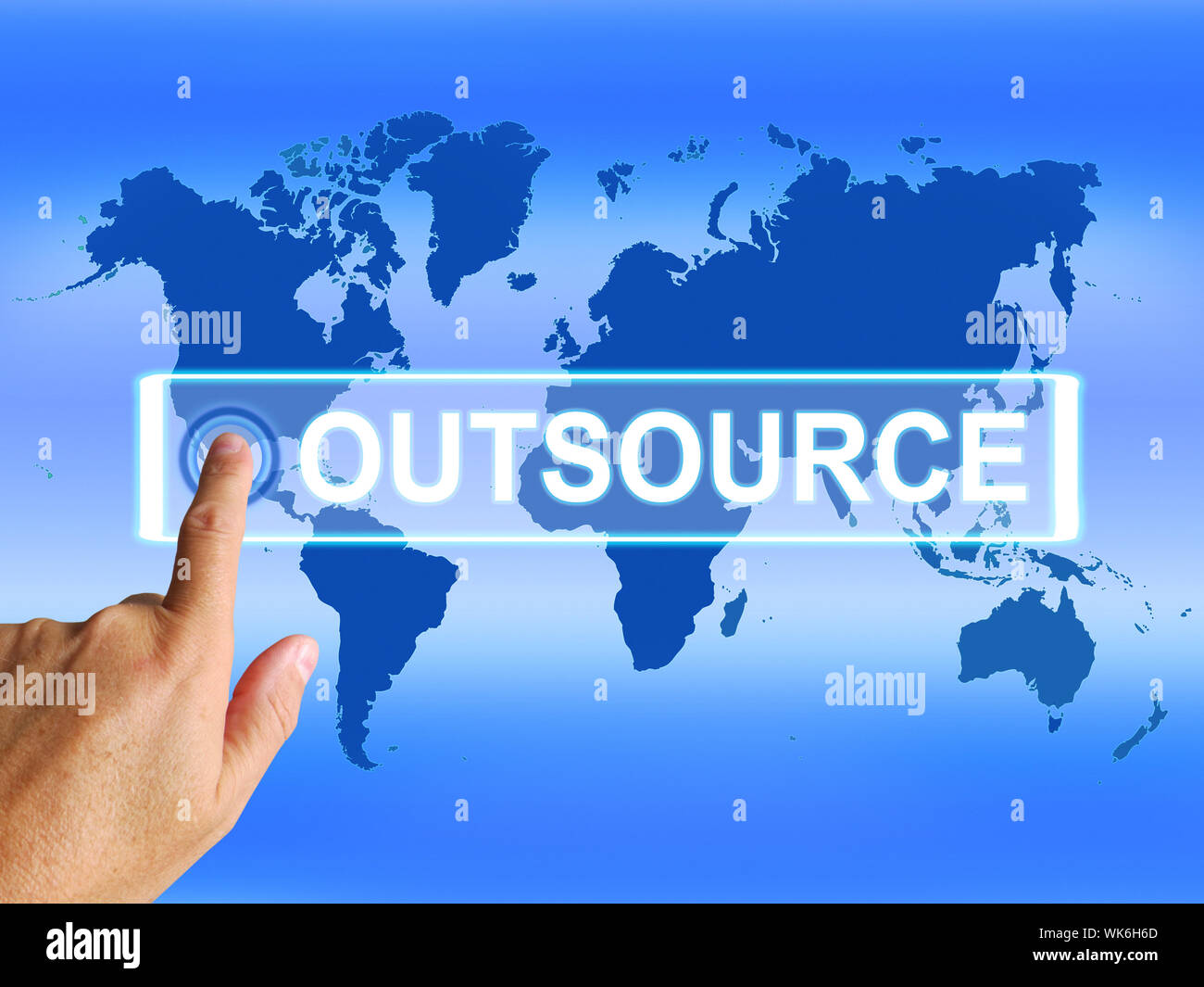 Outsource Map Meaning Worldwide Subcontracting or Outsourcing Stock