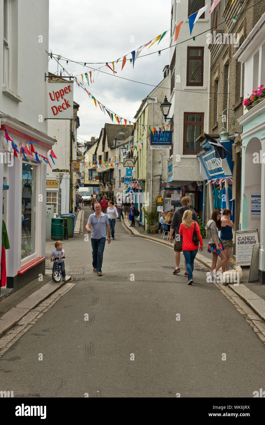 Fore Street. Shopping street in Fowey. Cornwall, England, UK Stock Photo