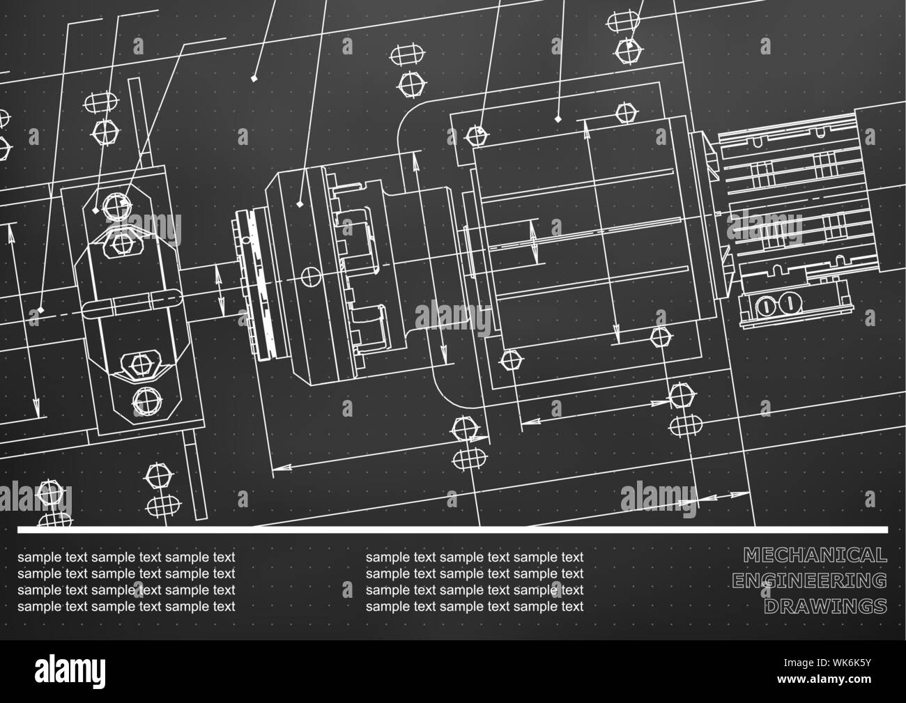 Mechanical engineering drawings on a black background. Vector. Cover