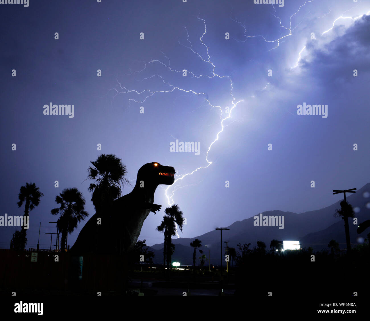 Sept 2, 2019, Cabazon, California, USA Lightning strikes bolts shoot