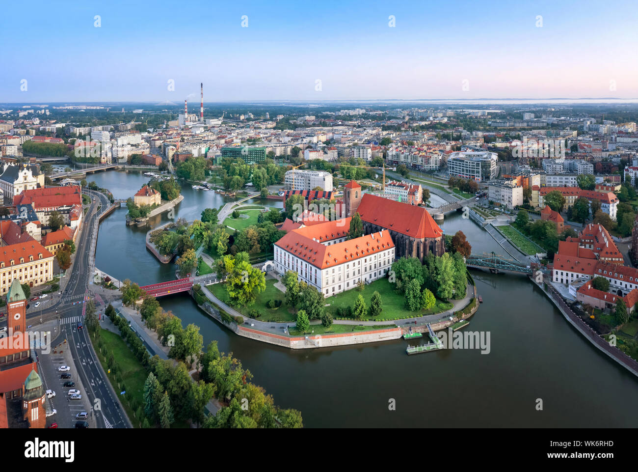 Aerial view of Wyspa Piasek (or Sand Island) in the Odra river, Wroclaw, Poland Stock Photo