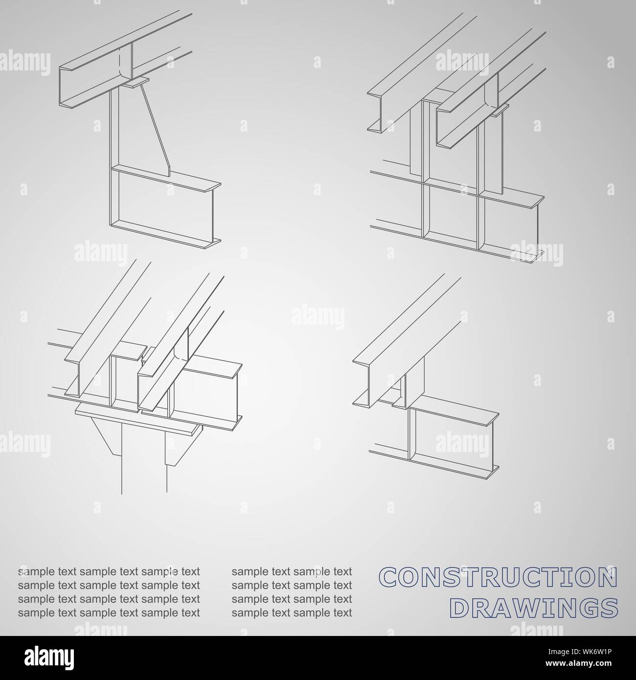 3D metal construction. The beams and columns. Cover, background for inscriptions. Construction
