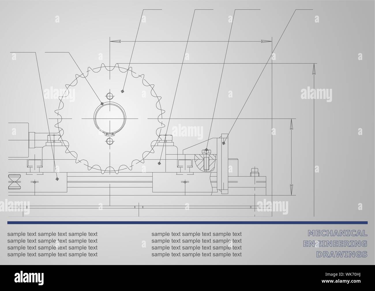 Mechanical drawings on a gray background. Engineering illustration ...