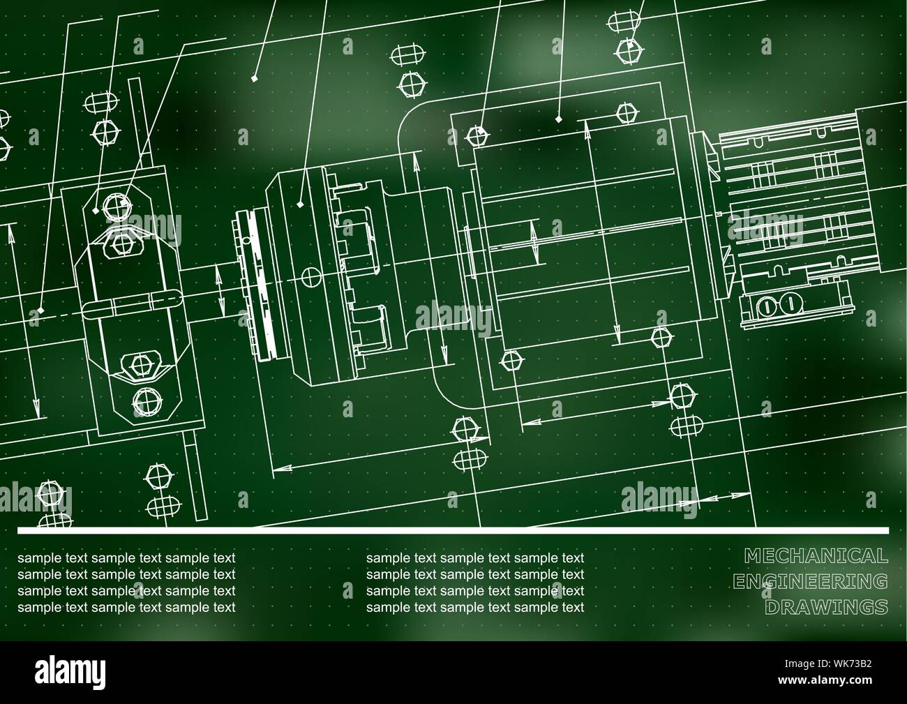 Mechanical engineering drawings on a green background. Vector. Cover ...