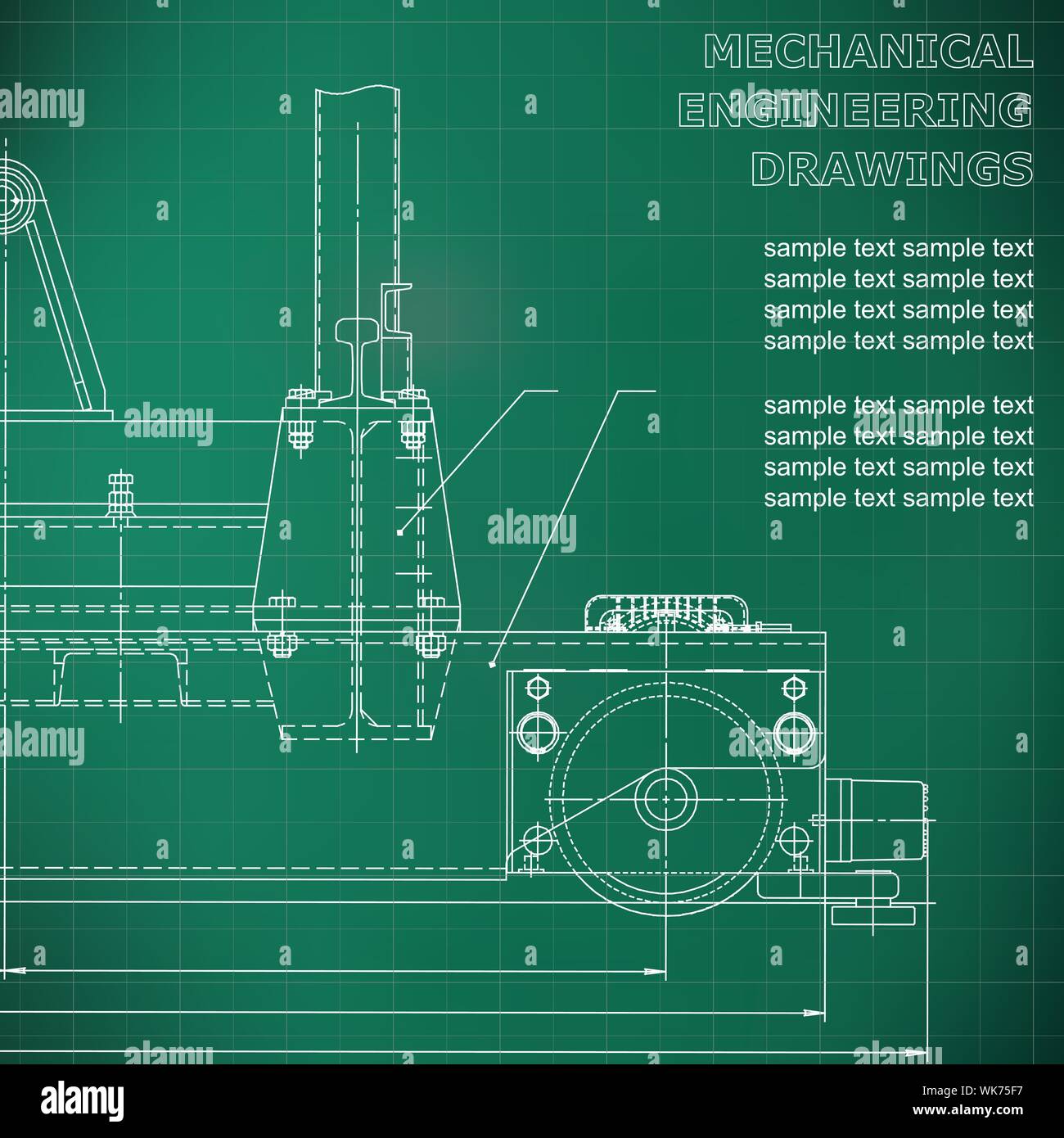 Mechanical engineering drawings on a black background. Vector. For ...
