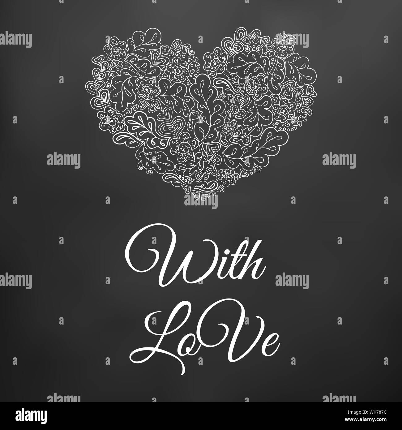 Floral doodle heart black and white with love Stock Vector Image & Art ...