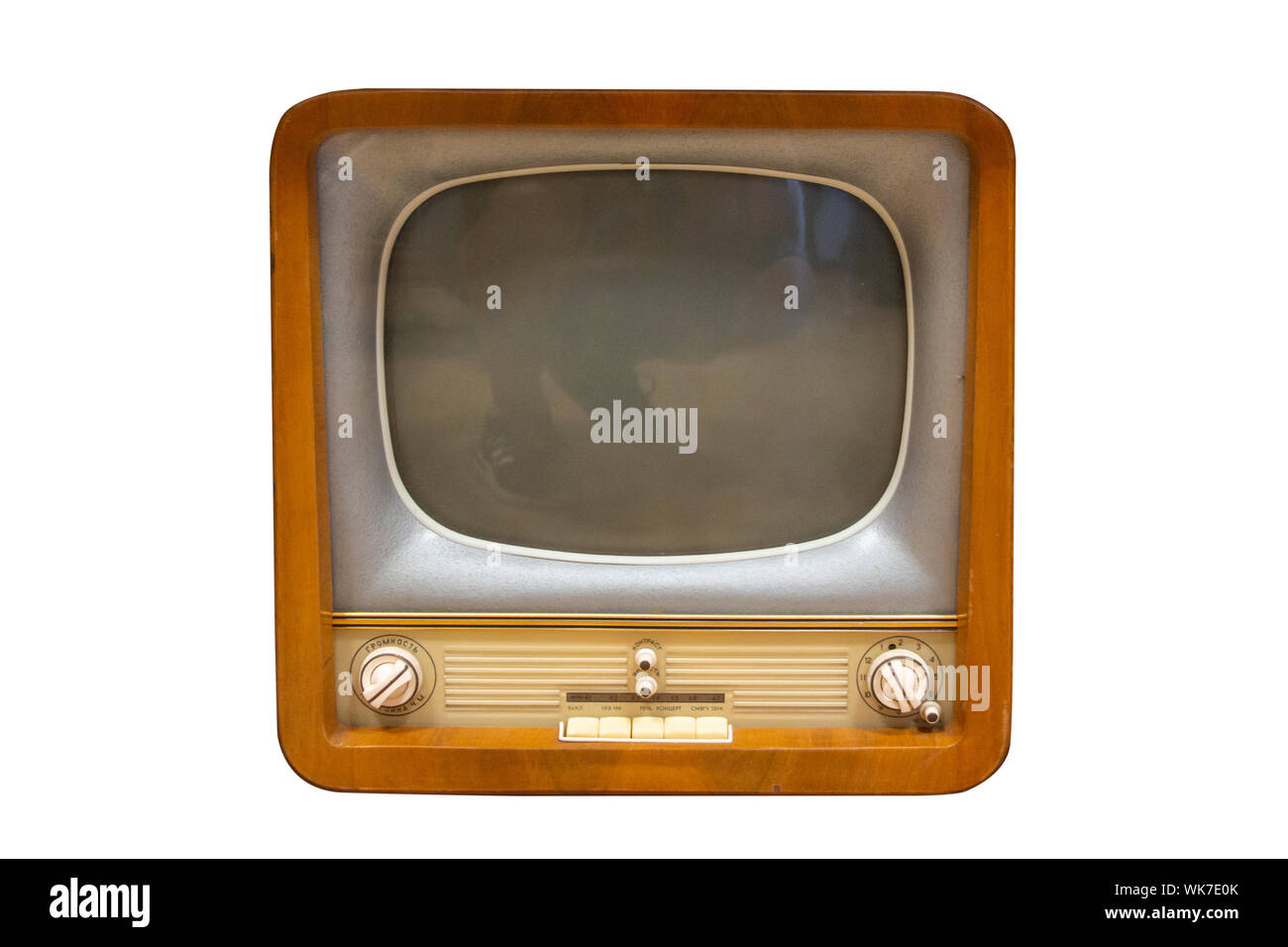Vintage Television Old Tv Isolated on White Background. Oldfashioned Television Close Up. Old