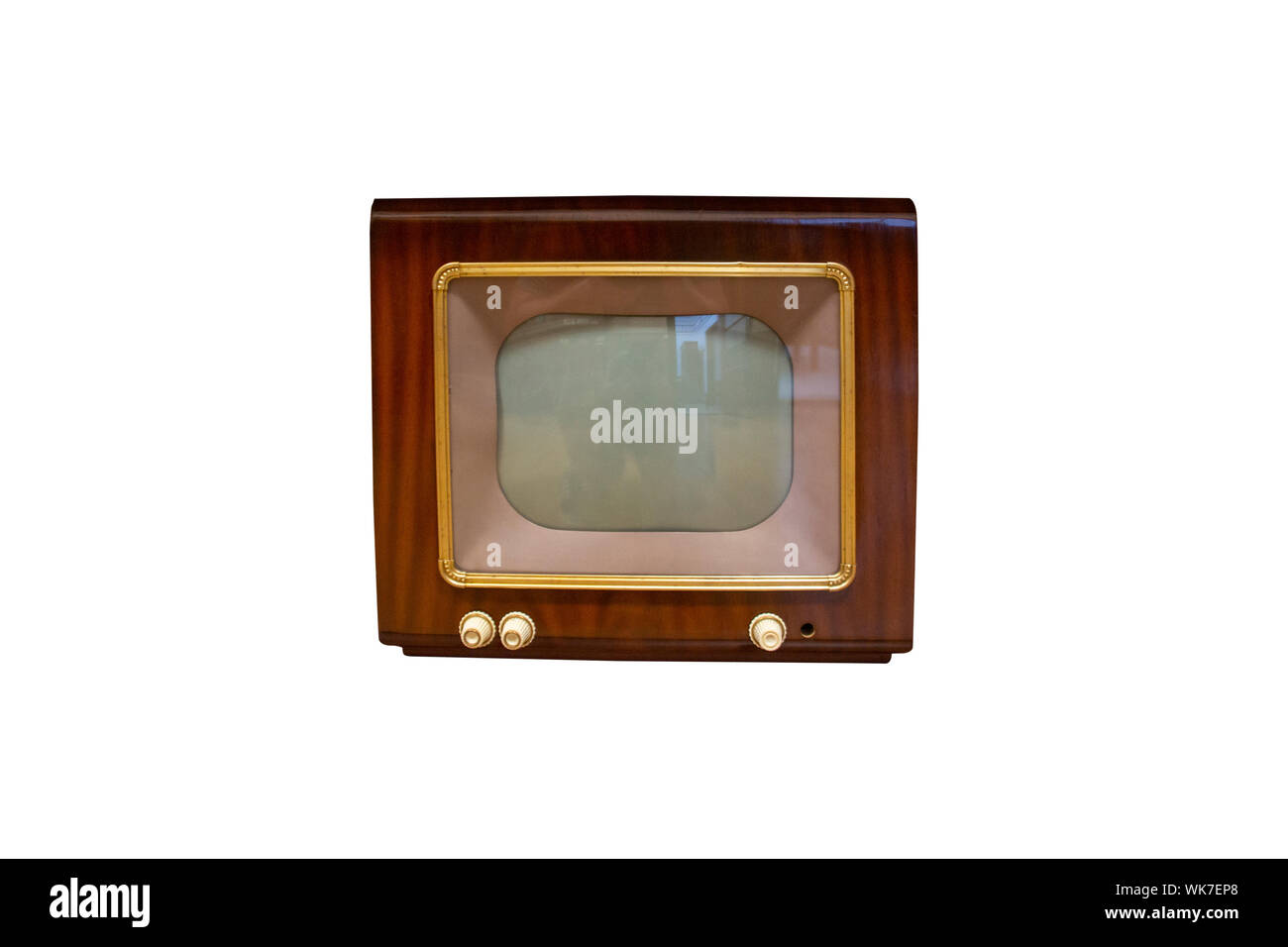 Vintage Television  Old Tv Isolated on White Background. Old-fashioned Television Close Up. Old Grungy Vintage Tv Retro Technology. Stock Photo