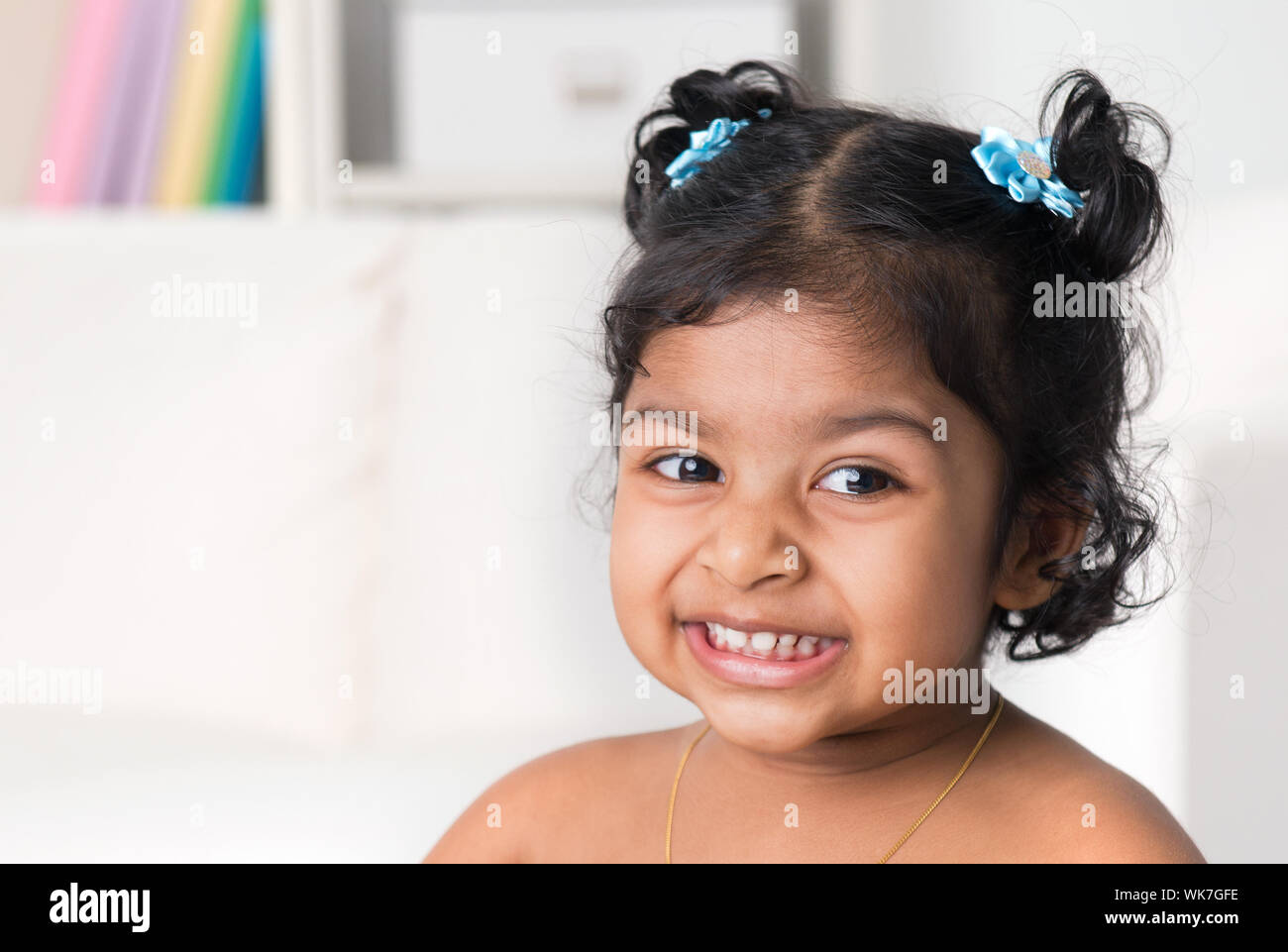 Portrait of little Indian baby girl smiling. Asian child living lifestyle  at home Stock Photo - Alamy