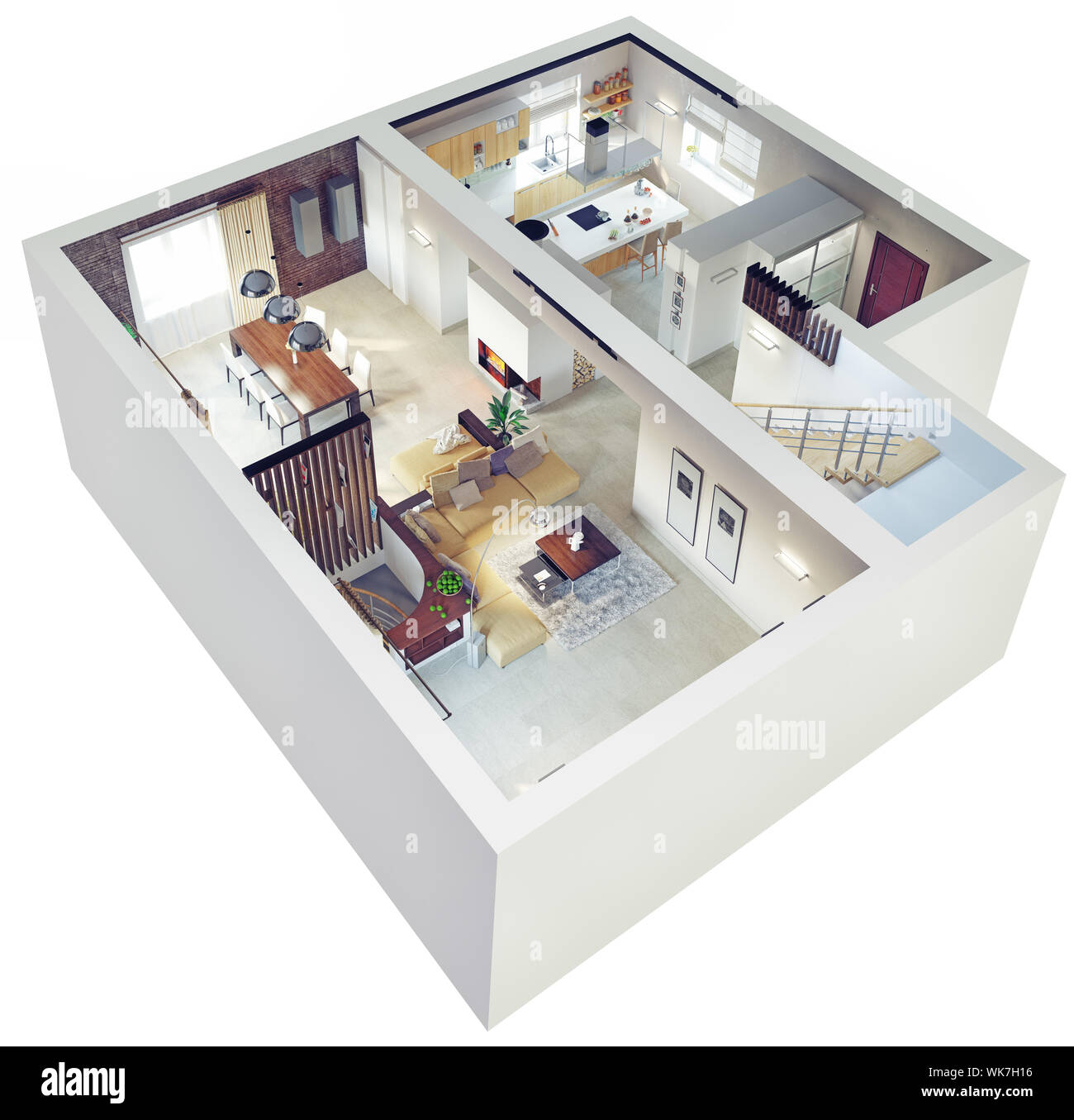 Plan view of an apartment.Ground floor. Clear 3d interior design Stock