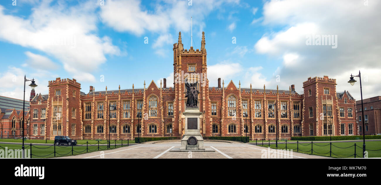 Belfast, Northern Ireland, UK - July 31, 2019 Panoramic view of the Queen's University of Belfast, Northern Ireland, UK. Stock Photo