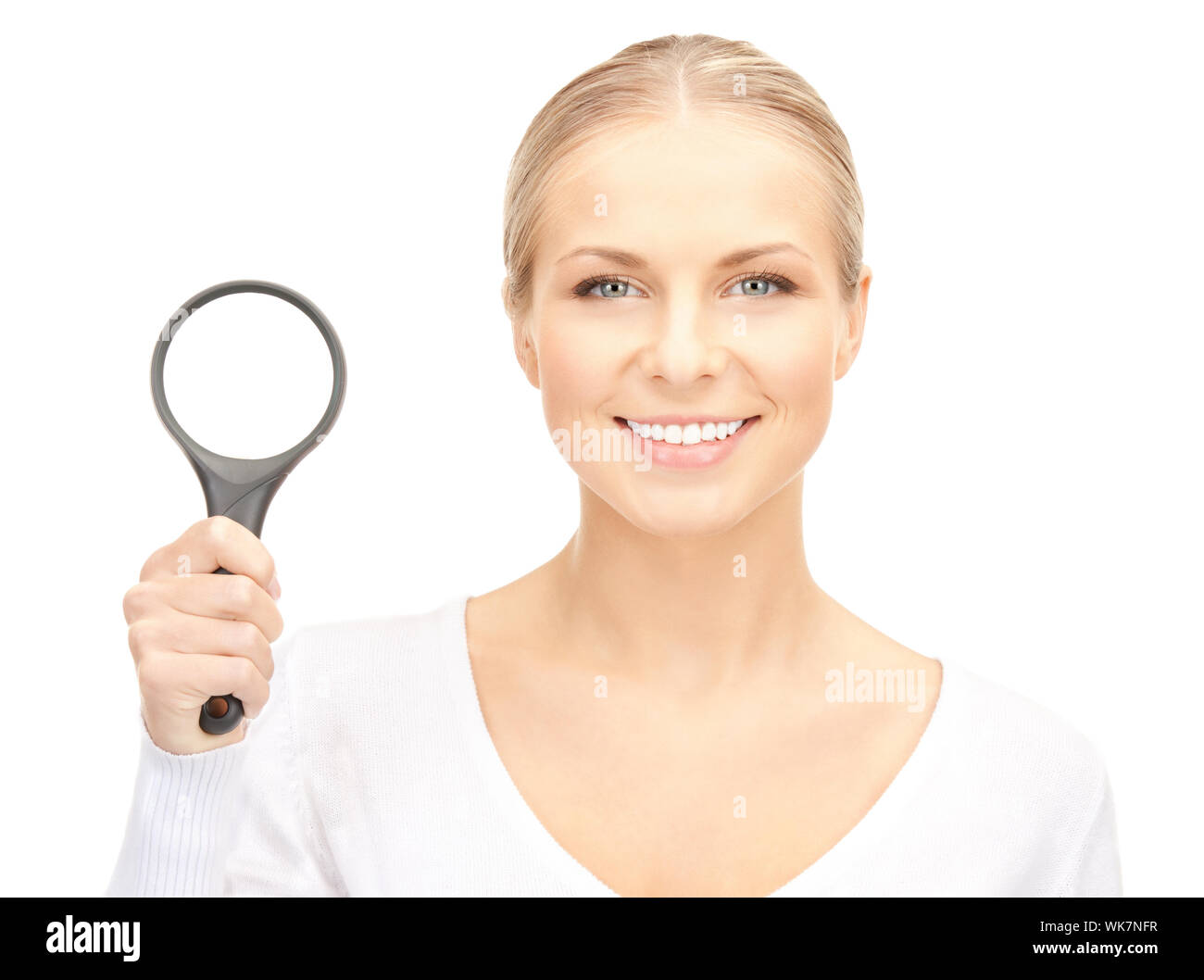 woman with magnifying glass Stock Photo Alamy