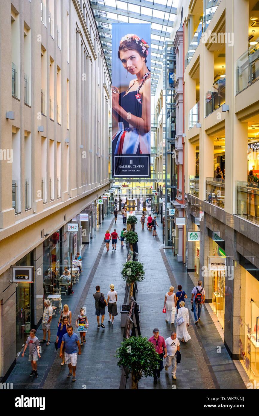 Latvia: Riga.  Interior of the shopping mall  Galeria Riga (Galerija Centrs) situated in the heart of the Old City. Stock Photo