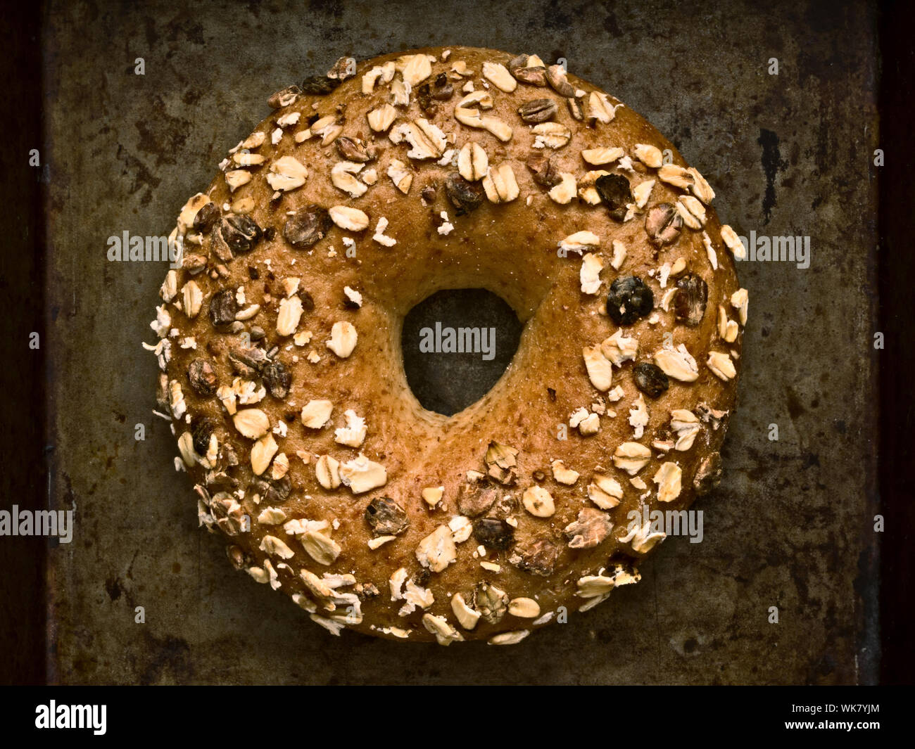 close up of a rustic whole grain bagel Stock Photo
