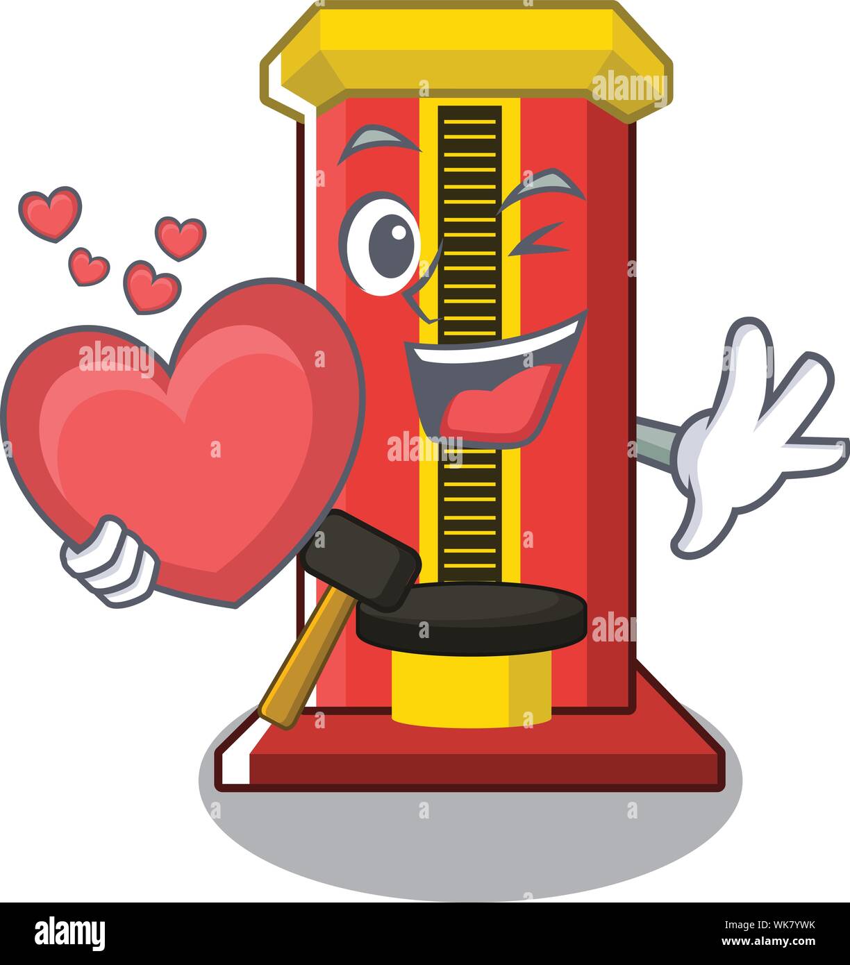 With heart hammer game machine isolated in character Stock Vector