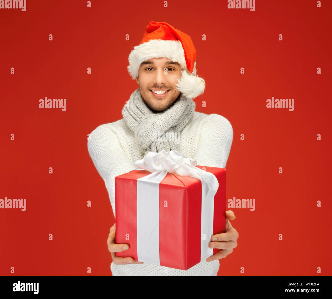 handsome man in christmas hat Stock Photo