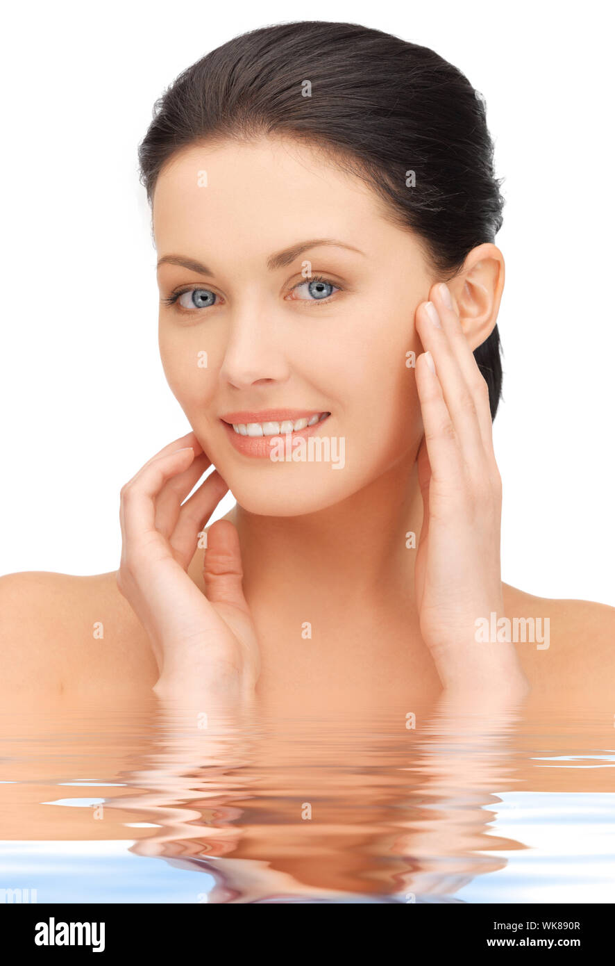 bright closeup portrait picture of beautiful woman in water Stock Photo ...